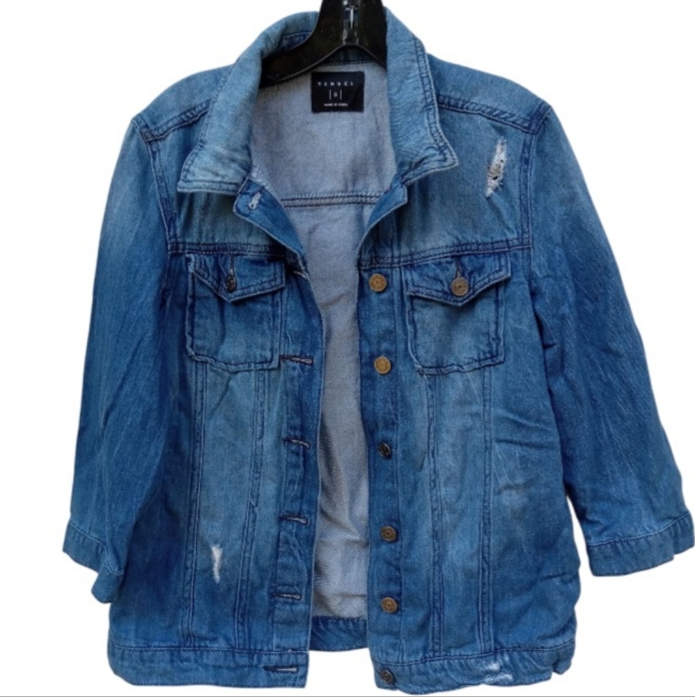 4/$10 Tinsel Jean Jacket Women's Small 3/4 Length Sleeve Fall Button Up Pockets